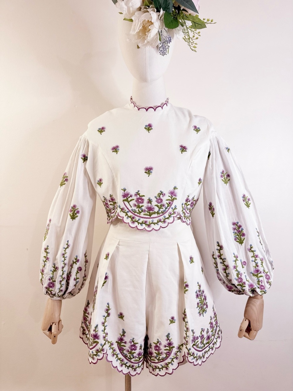 🌸 Floral Embroidered Cotton Top & Shorts Set 🌸